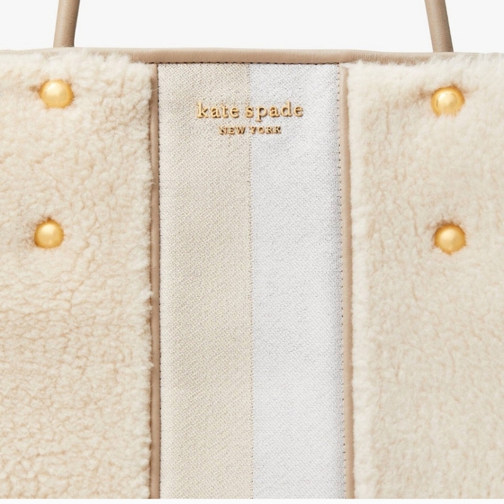 Kate Spade Everything Racing Stripe Faux Shearling Large Tote, Cream Multi - Picture 6 of 10